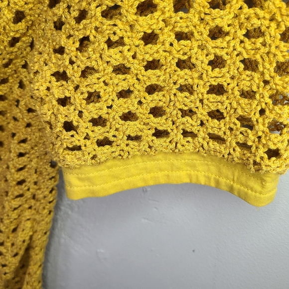 Anthropologie Angel Of The North Open Knit Mustard Top - Picture 10 of 11